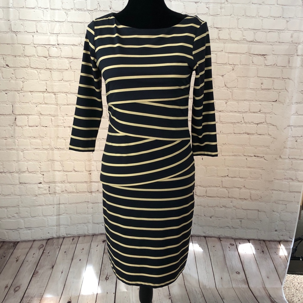J. McLaughlin Navy and Cream Striped Dress Size S